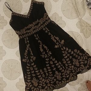 Beaded cocktail dress, petite small, black & gold